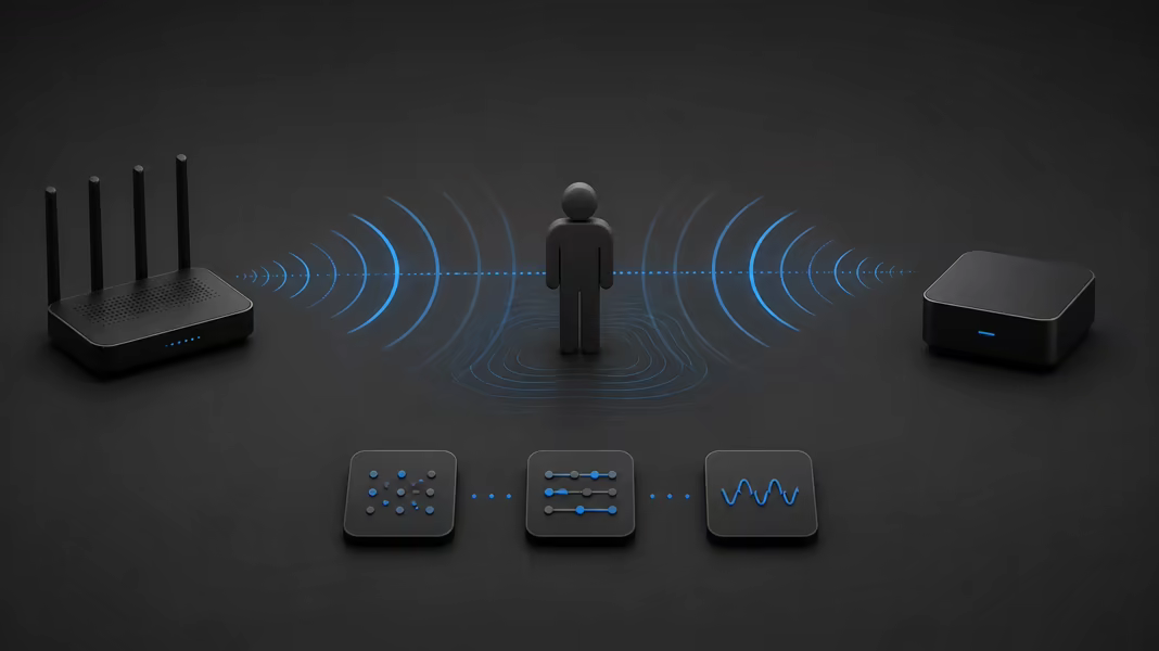 Two Wi-Fi devices coordinating a sensing measurement around a person