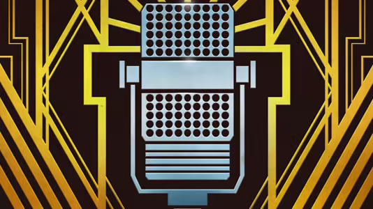 Art deco microphone illustration for the Hackaday Podcast